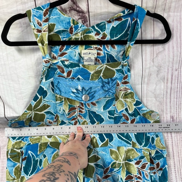 Vintage 70s Wide Leg Floral Sleeveless Jumpsuit Beaded in Blue and Green Large - Picture 5 of 8